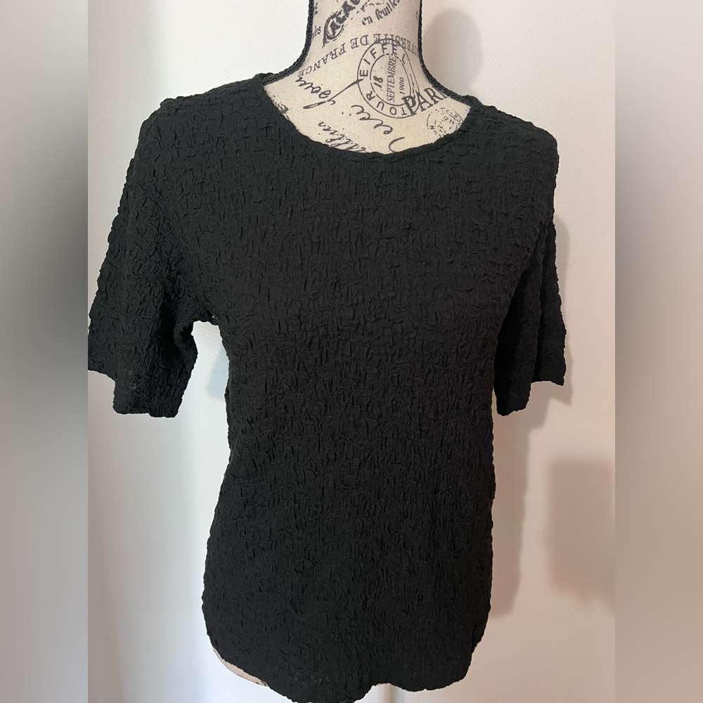 Eileen Fisher NWT Black Bubble Jacquard Crew Neck Top Medium - Picture 2 of 8